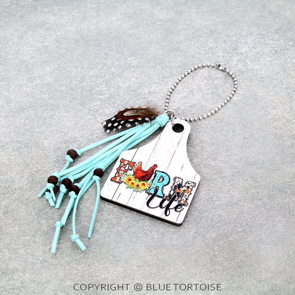 Western "FARM LIFE" Cattle Tag Car Ornament with Tassel & Feather - Image 2