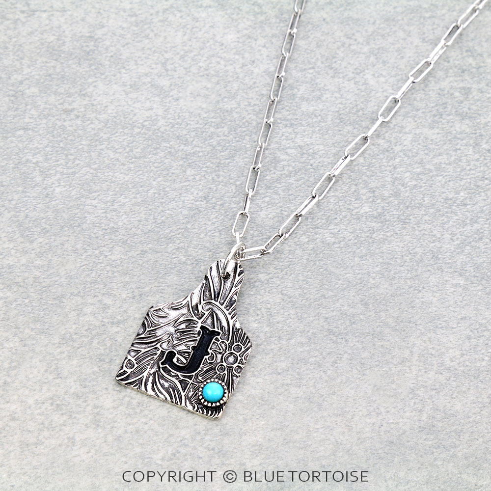 Initial “J” Ear Tag Necklace