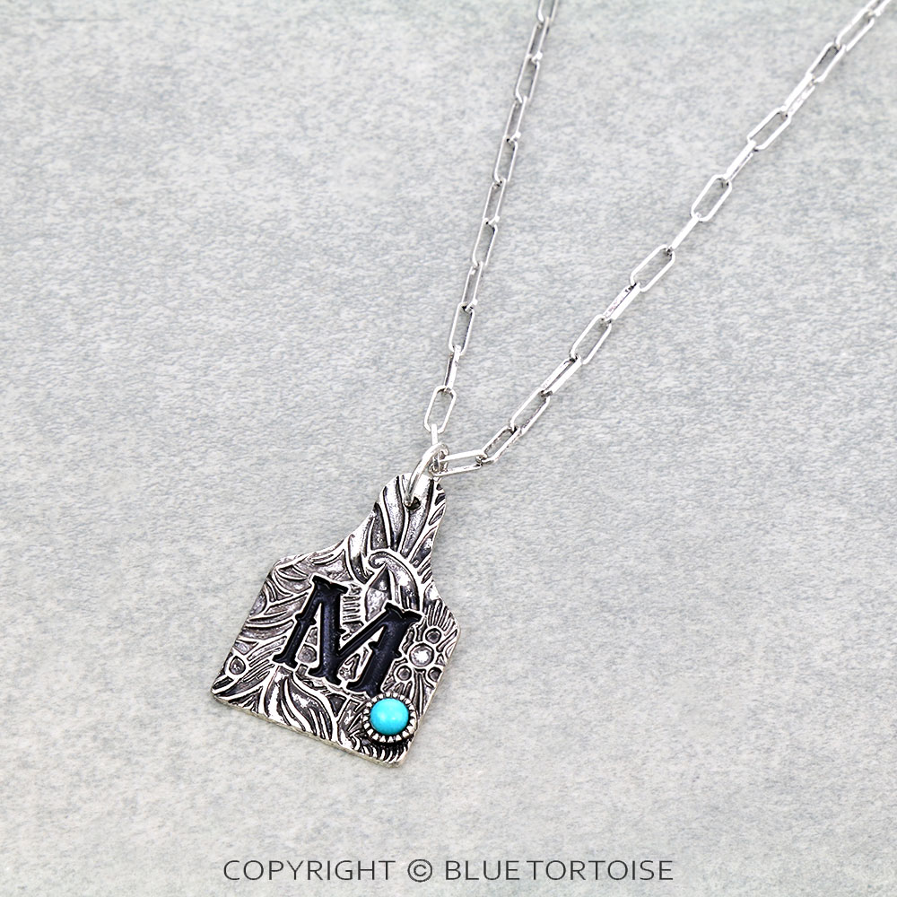 Initial “M” Ear Tag Necklace