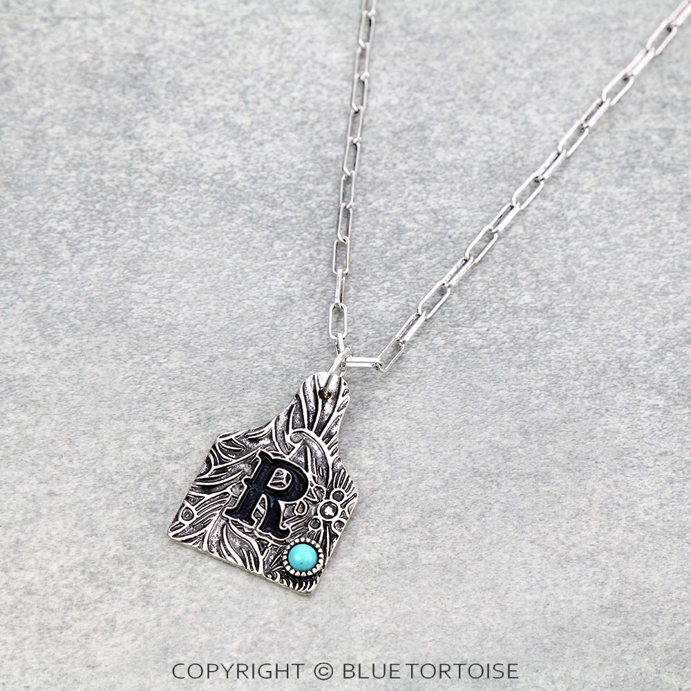 Initial “R” Ear Tag Necklace