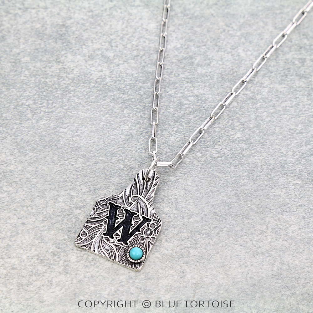 Initial “W” Ear Tag Necklace