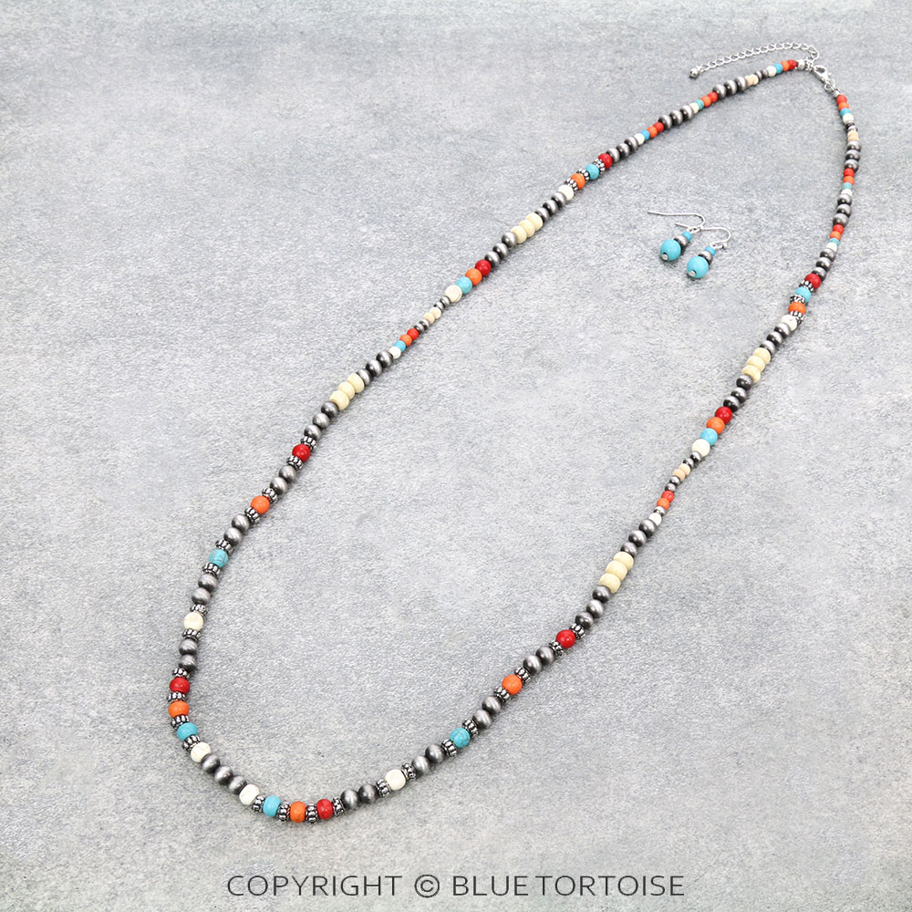 Western Navajo Style Pearl and Bead Necklace Set