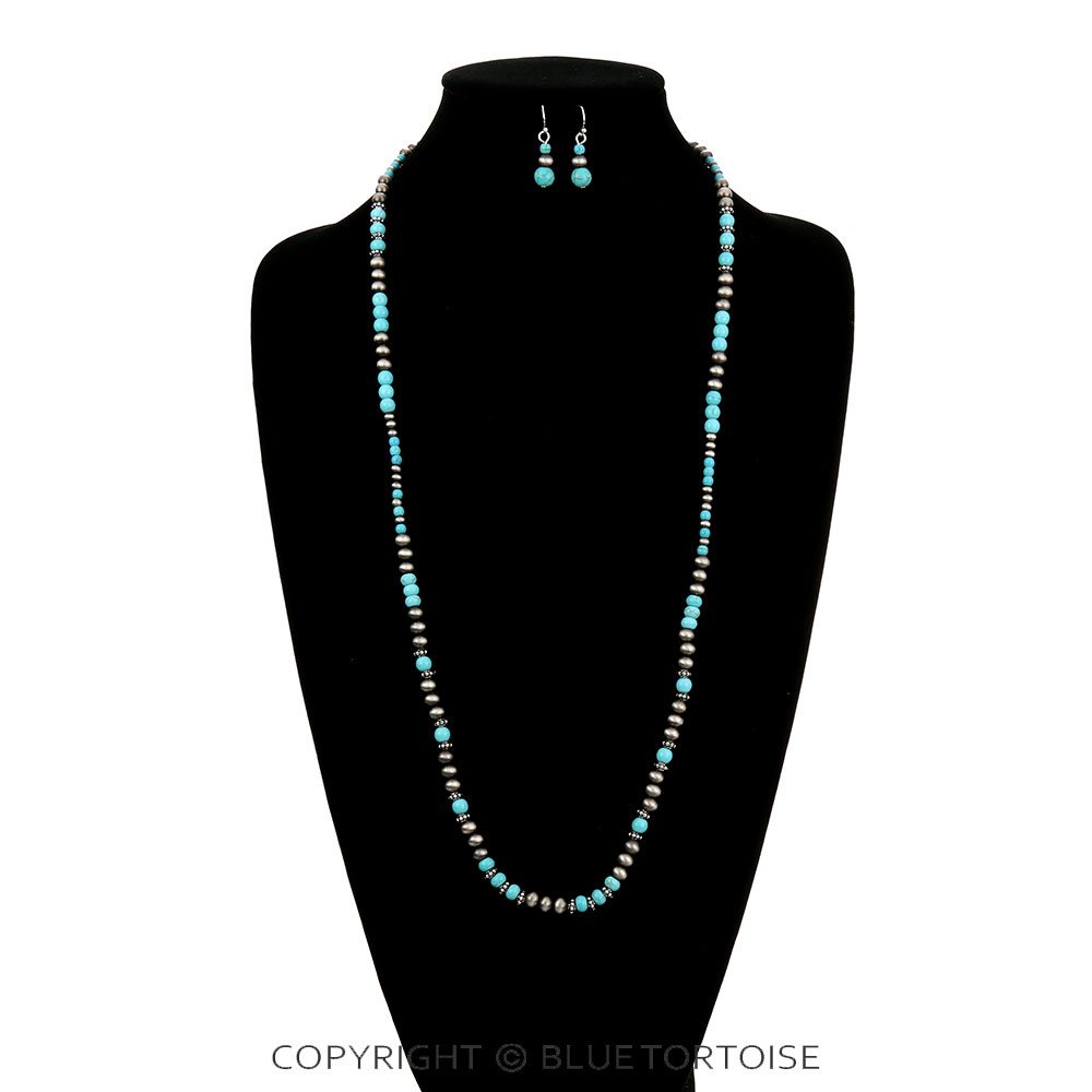 Western Navajo Style Pearl and Bead Necklace Set - Image 2
