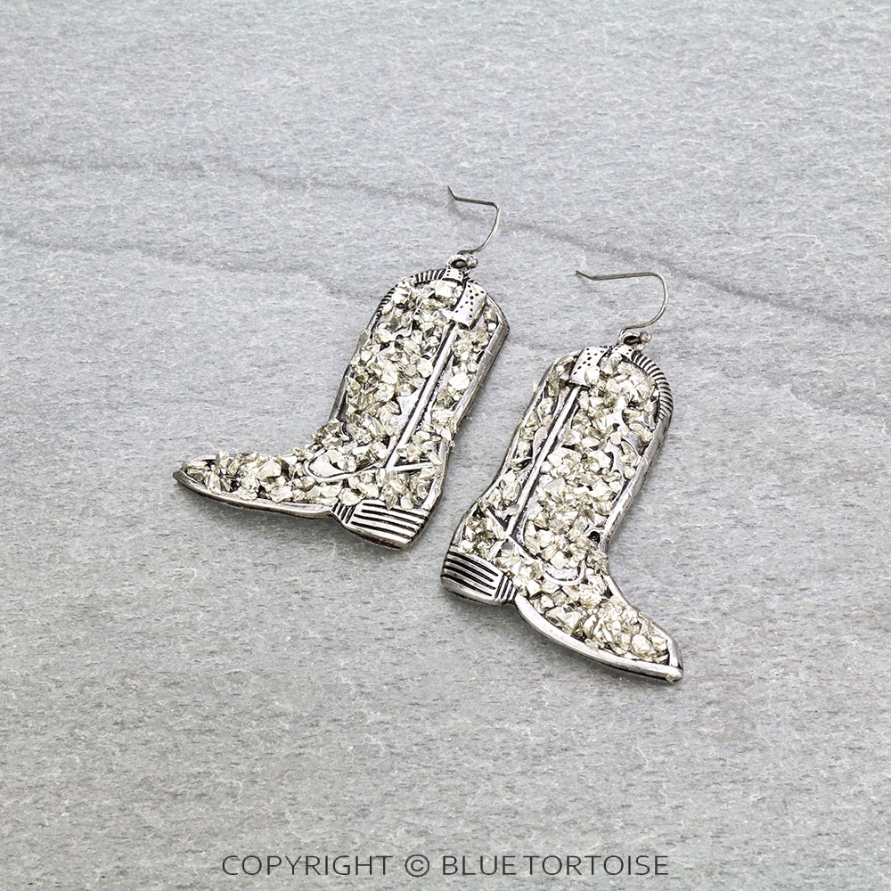 Western Boot Chip Stone Dangle Earrings
