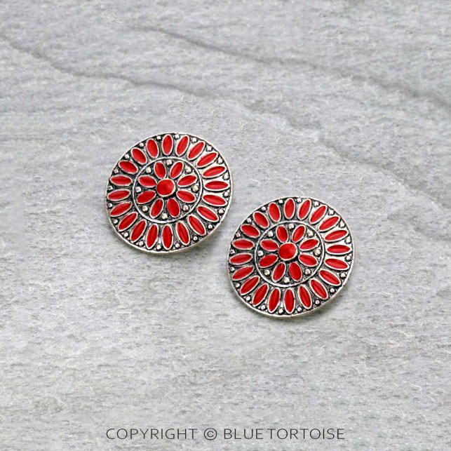 Western Epoxy Concho Post Earrings