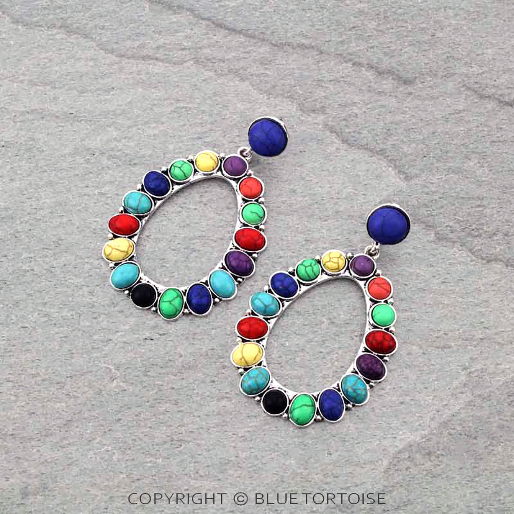Western Oval Stone Post Earrings