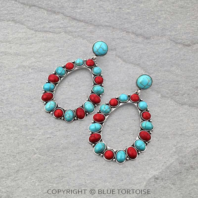 Western Oval Stone Post Earrings