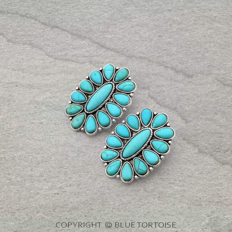 Western Concho Stone Stud Earrings