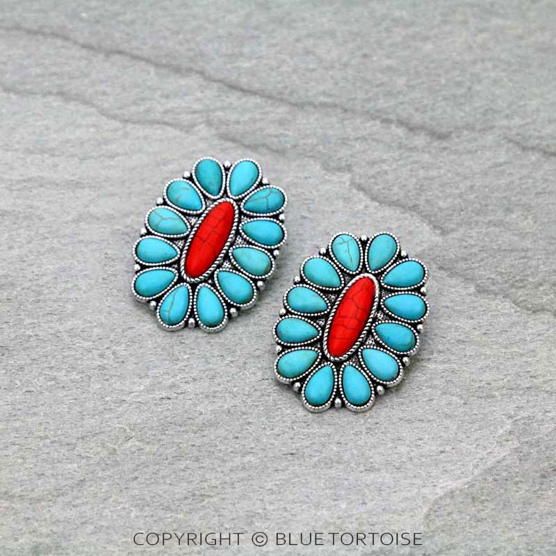 Western Concho Stone Stud Earrings