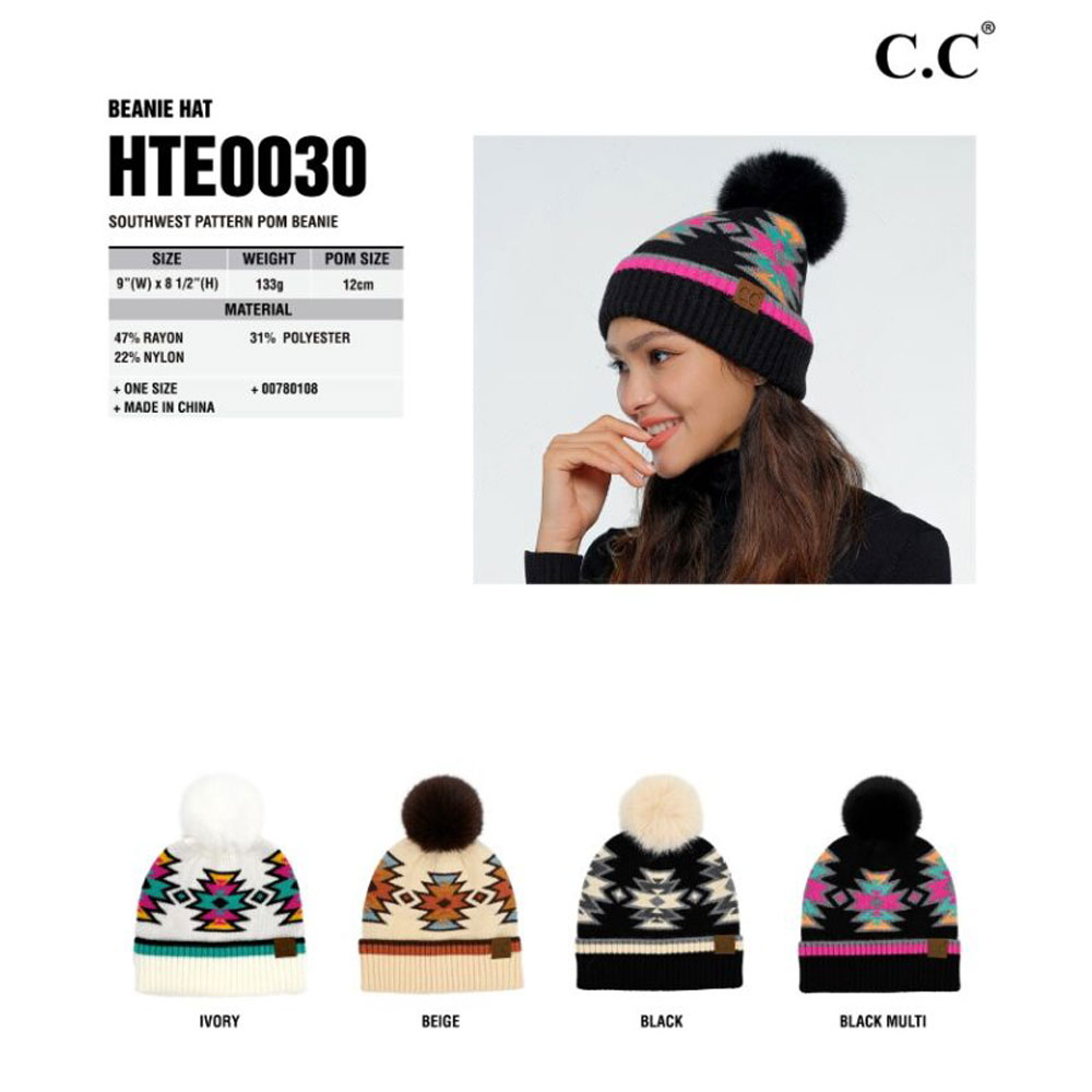 C.C Southwest Pattern Pom Beanie - Image 2