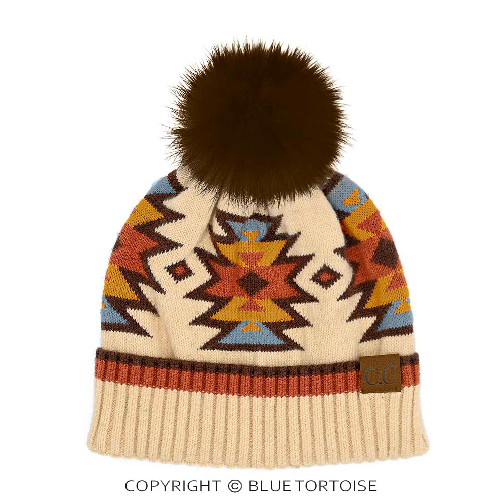 C.C Southwest Pattern Pom Beanie