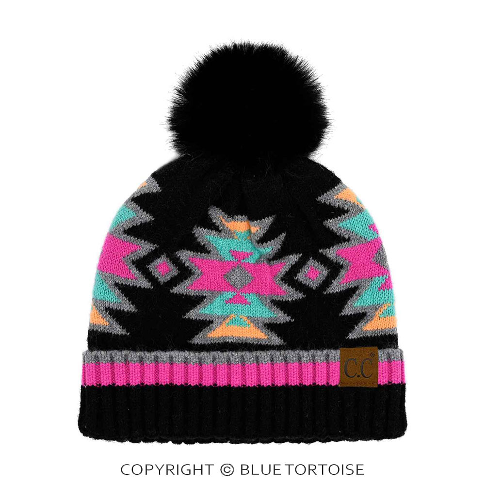 C.C Southwest Pattern Pom Beanie