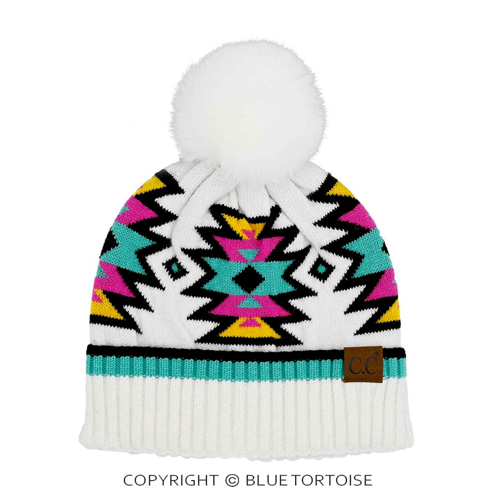 C.C Southwest Pattern Pom Beanie
