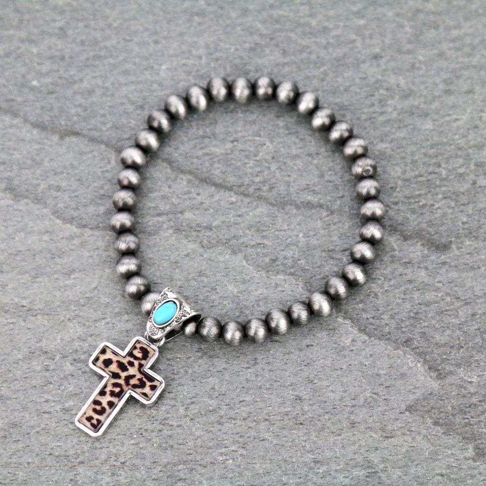 Navajo Style Pearl Cross Stretch Bracelet