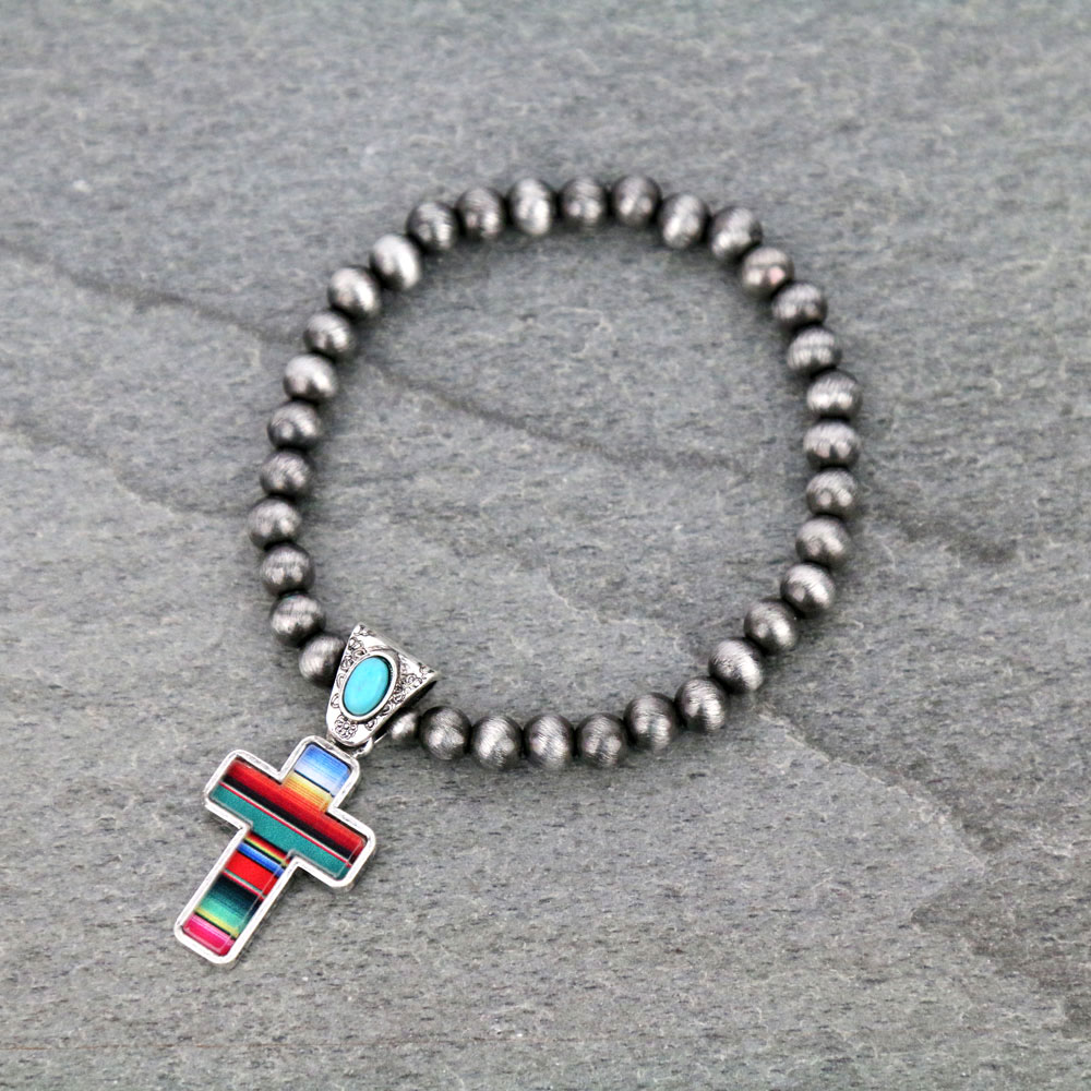 Navajo Style Pearl Cross Stretch Bracelet