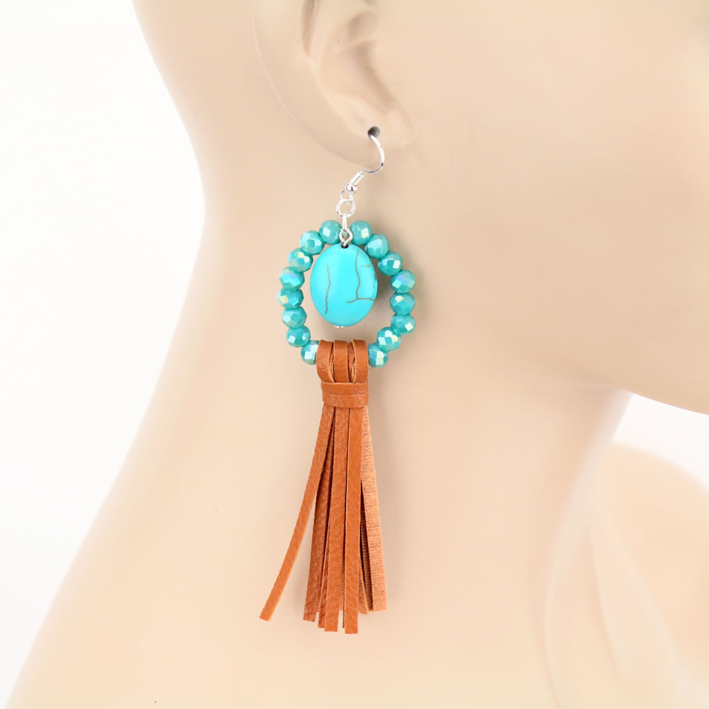 Glass Bead Tassel Dangle Earrings - Image 2