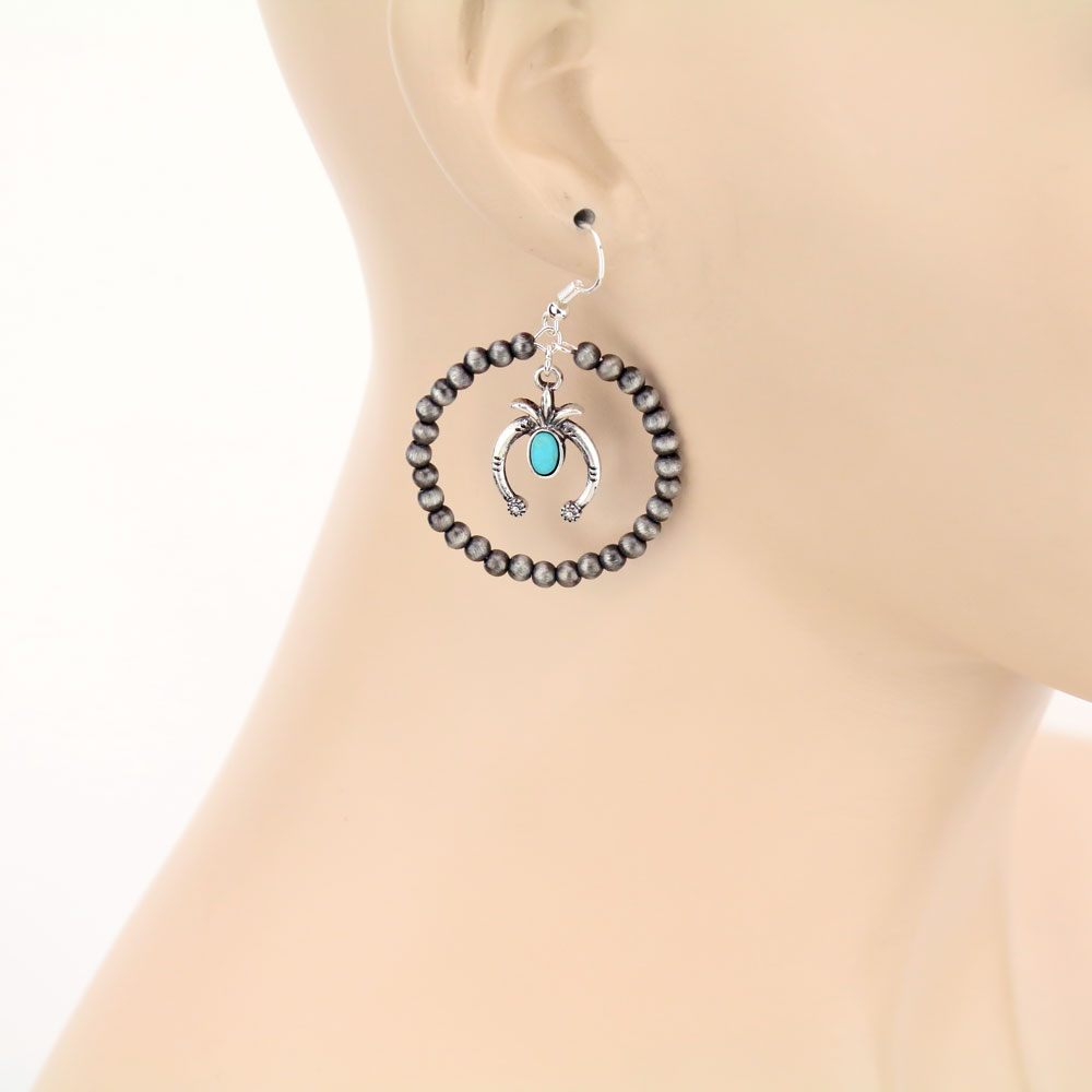 Squash Blossom Charm with Navajo Style Pearl Dangle Earrings - Image 2