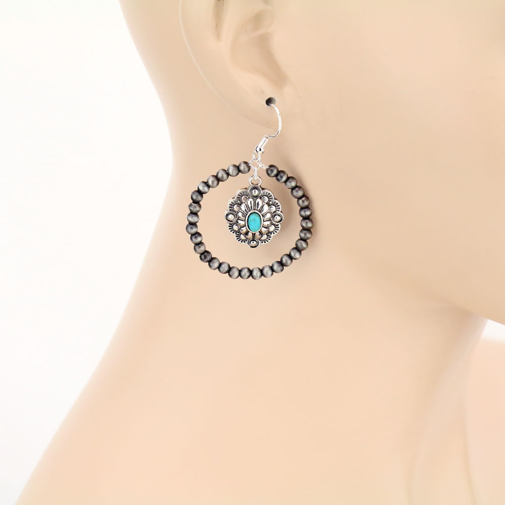 Concho Charm with Navajo Style Pearl Dangle Earrings - Image 2