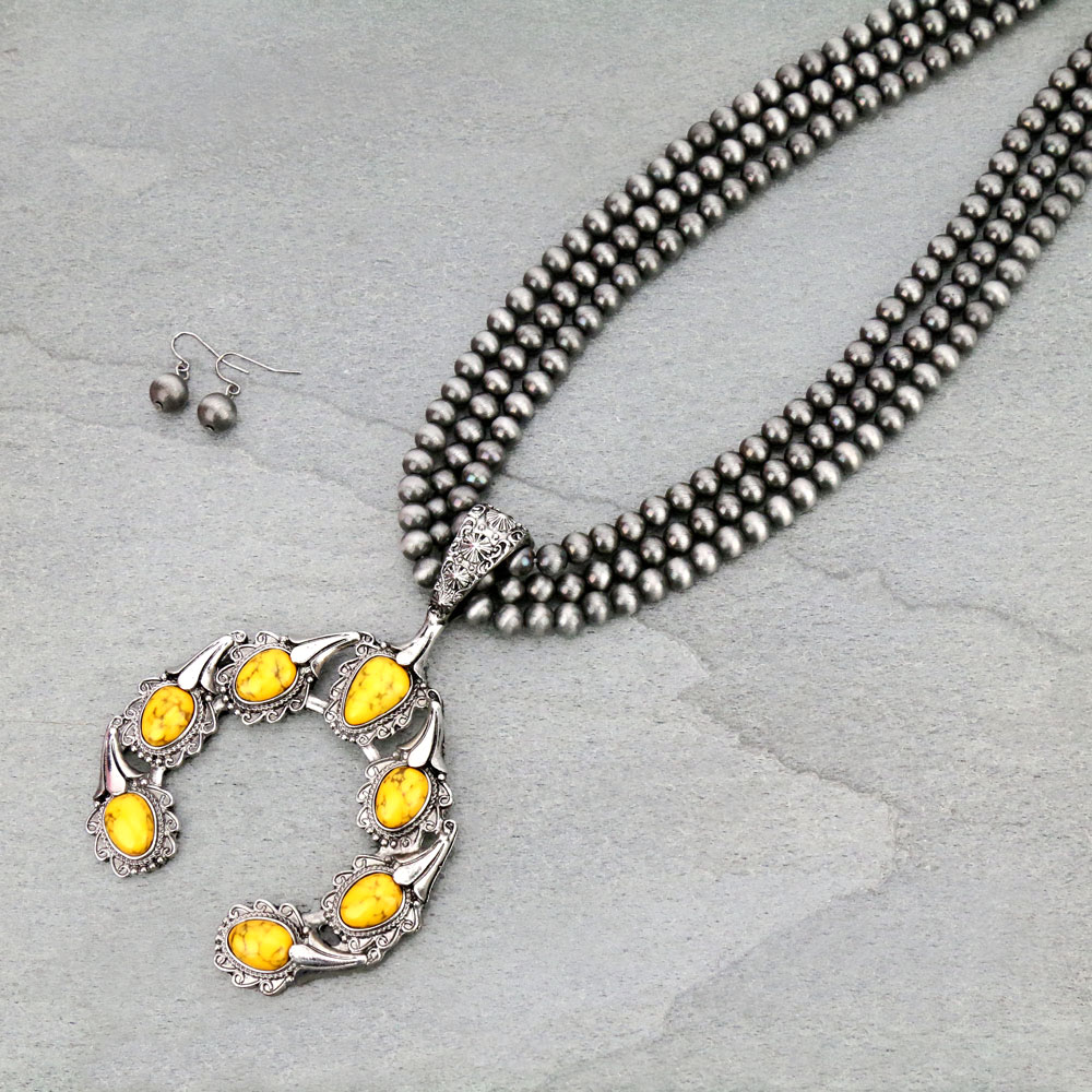 Navajo Style Pearl Squash Blossom Necklace Set