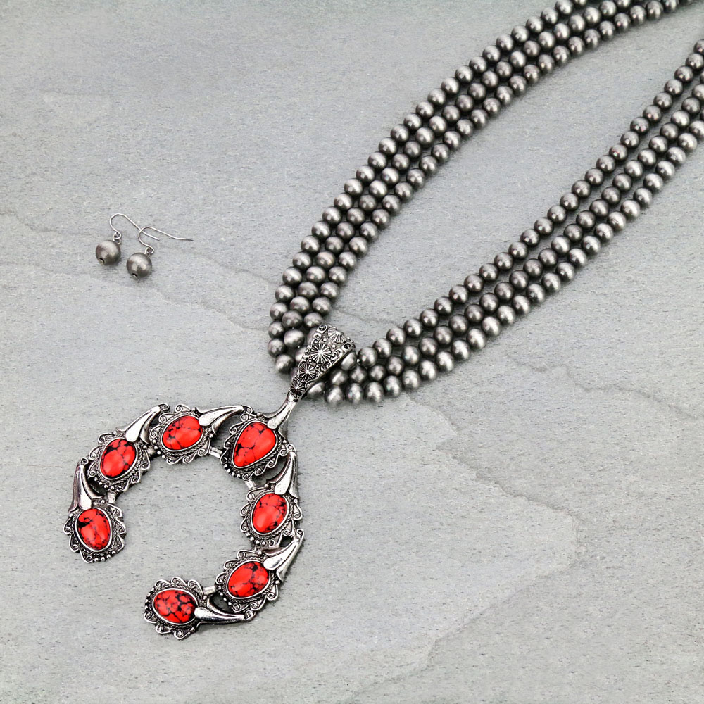 Navajo Style Pearl Squash Blossom Necklace Set