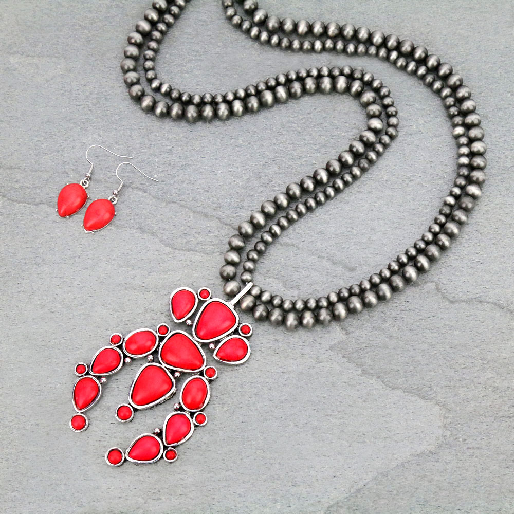 Navajo Style Pearl Squash Blossom Necklace Set