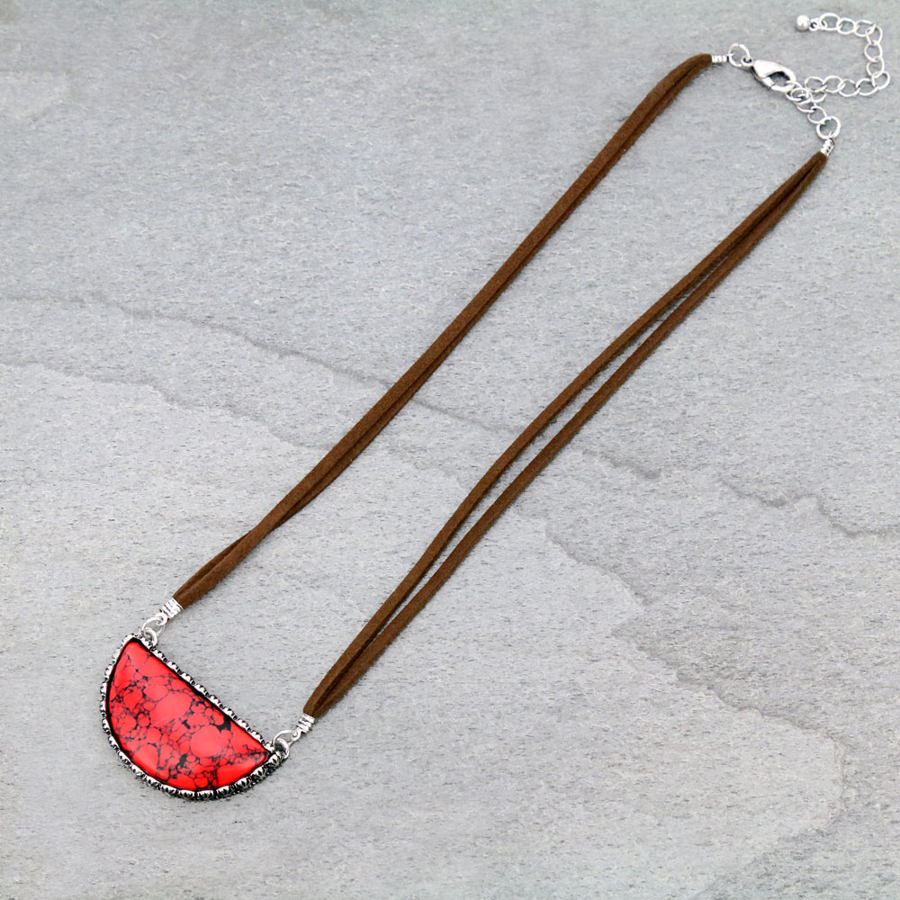 Western Semi Circle Stone Leather Necklace