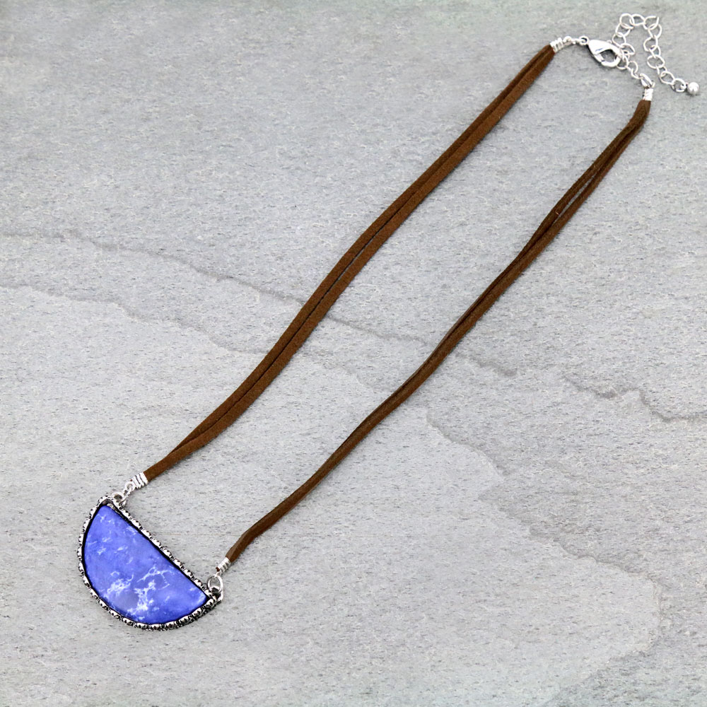 Western Semi Circle Stone Leather Necklace
