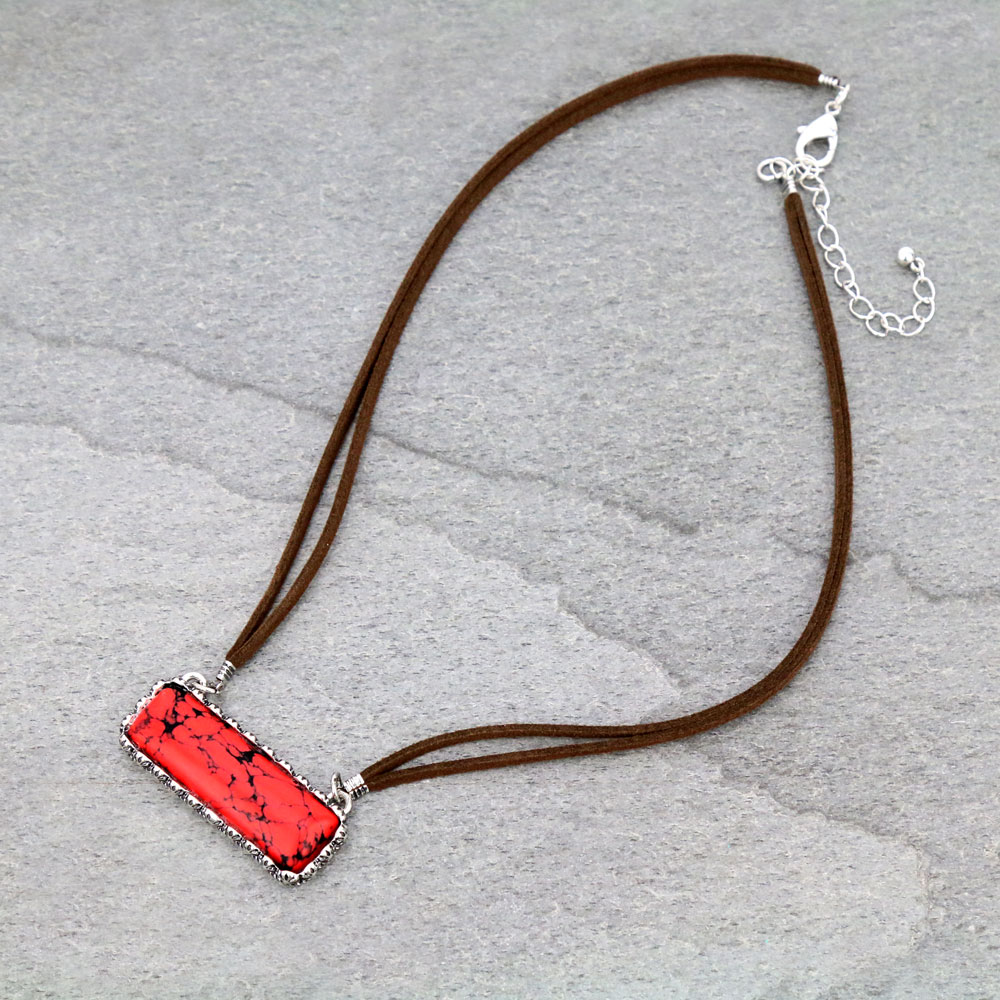 Western Stone Bar Leather Necklace