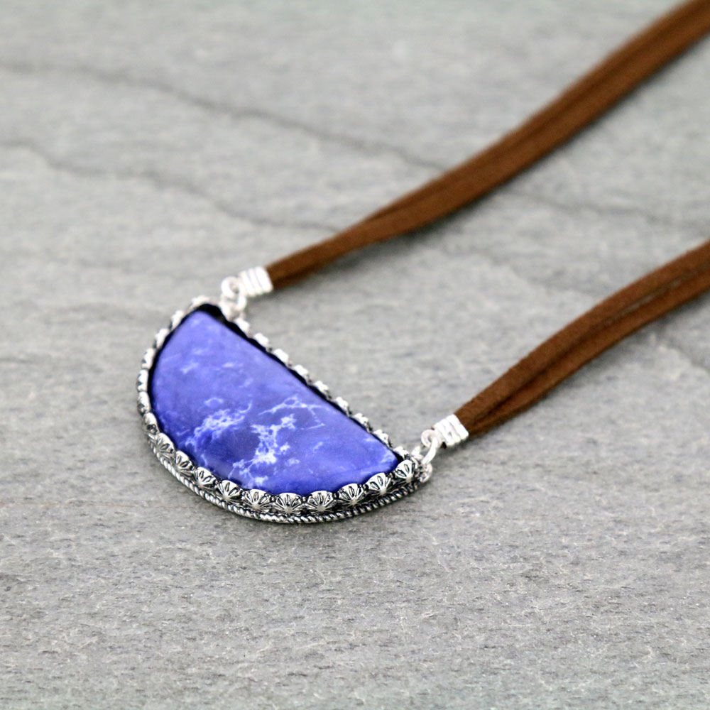 Western Semi Circle Stone Leather Necklace - Image 3