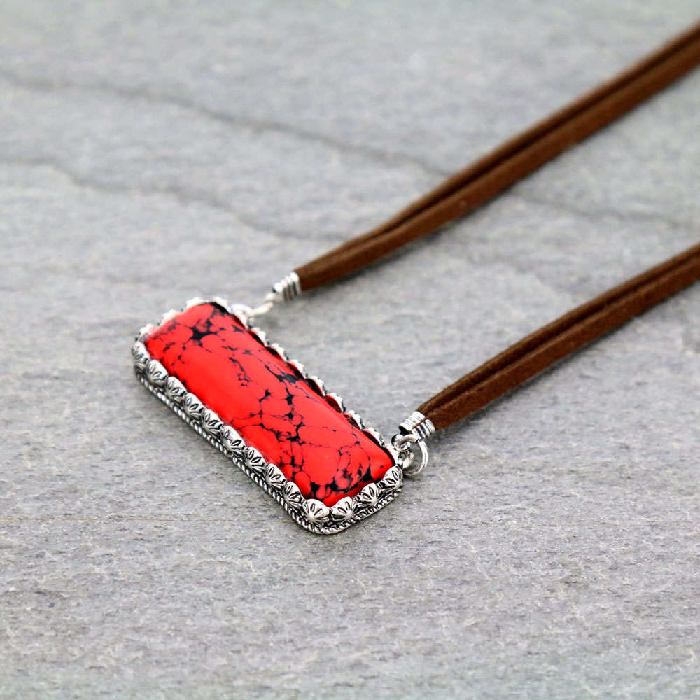 Western Stone Bar Leather Necklace - Image 3