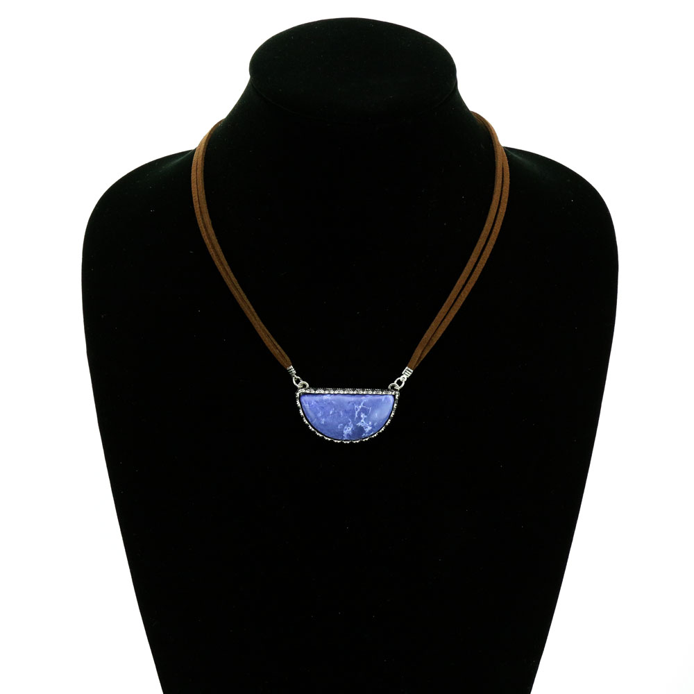 Western Semi Circle Stone Leather Necklace - Image 2