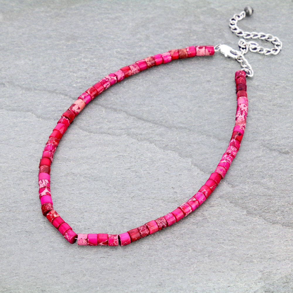 15" Long, 6mmx4mm Multi Tone Bead Necklace