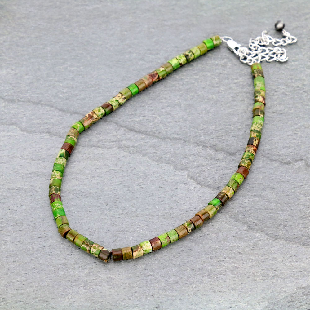 15" Long, 6mmx4mm Multi Tone Bead Necklace