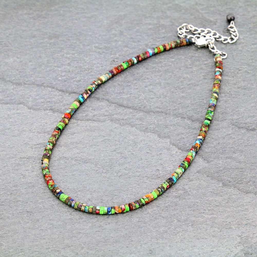 15" Long, Tiny 4mmx1mm Light Tone Bead Necklace