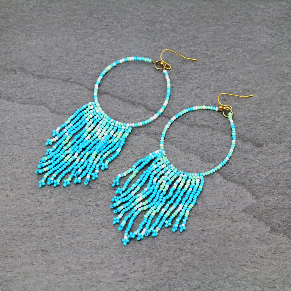 Seed Bead Fringe Dangle Earrings