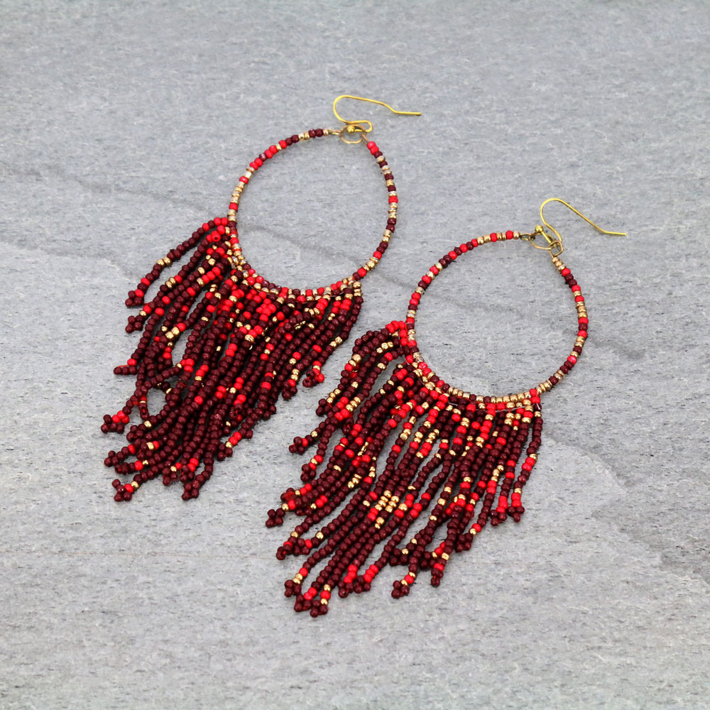Seed Bead Fringe Dangle Earrings