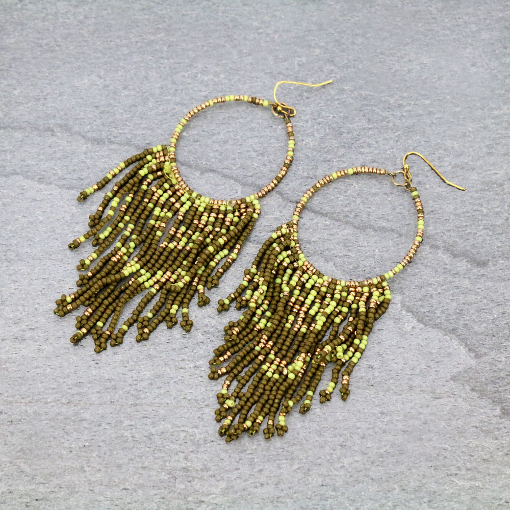Seed Bead Fringe Dangle Earrings