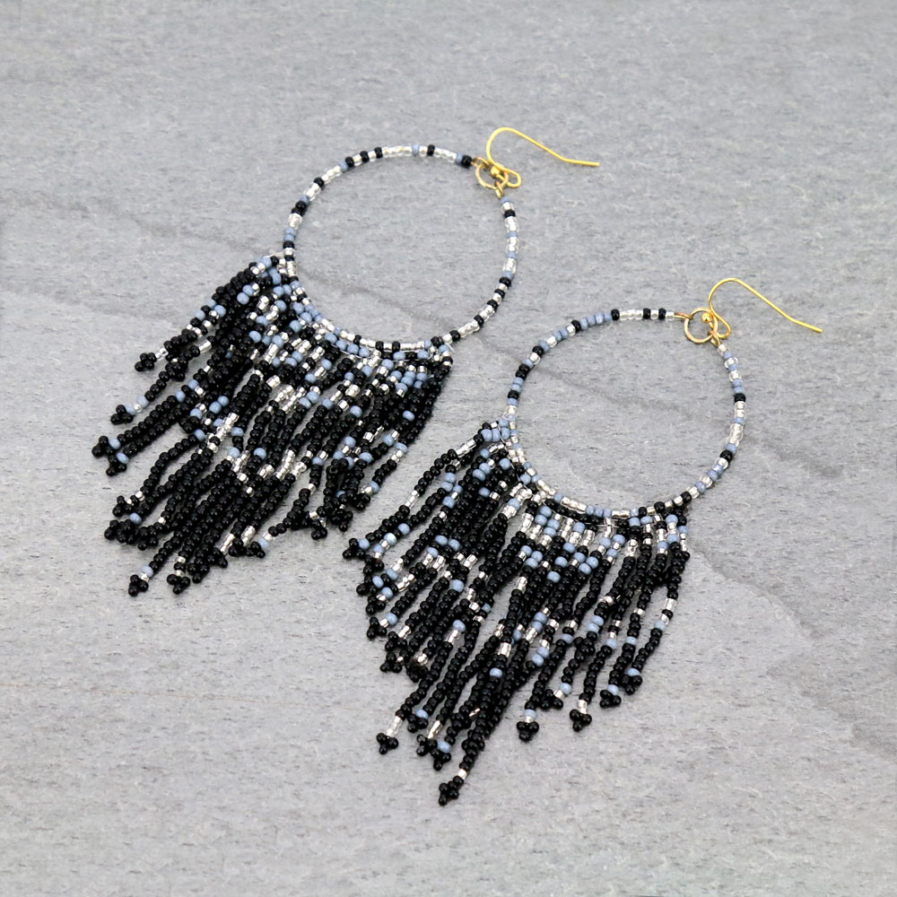 Seed Bead Fringe Dangle Earrings