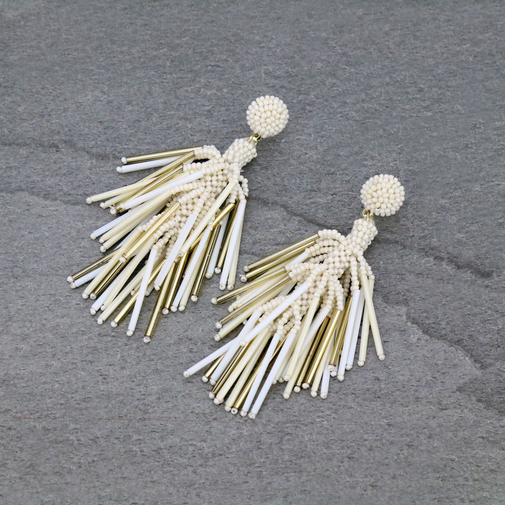 Seed Bead Fringe Stud Earrings