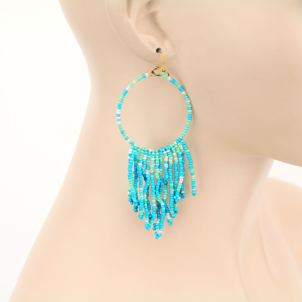 Seed Bead Fringe Dangle Earrings - Image 2
