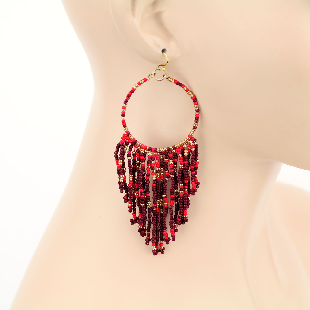 Seed Bead Fringe Dangle Earrings - Image 2
