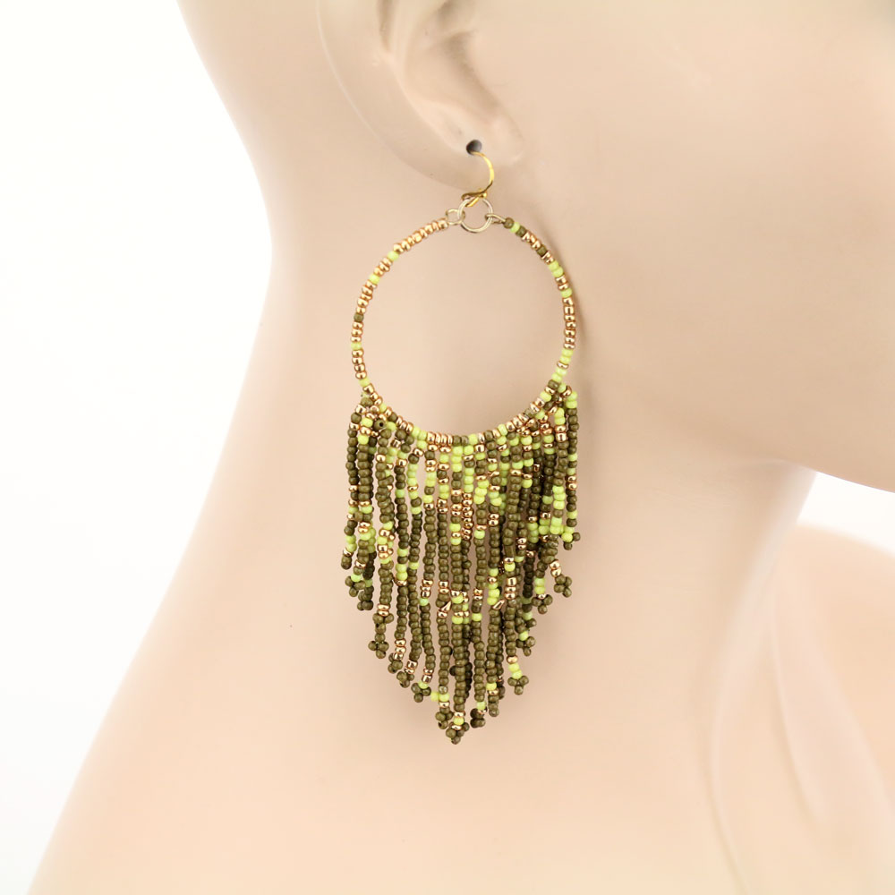 Seed Bead Fringe Dangle Earrings - Image 2