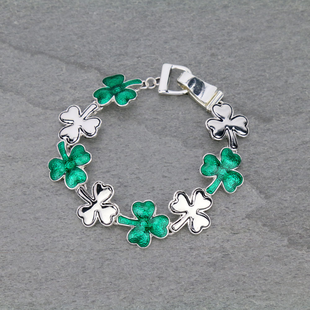Saint Patrick's Day Three Leaf Clover Magnetic Bracelet