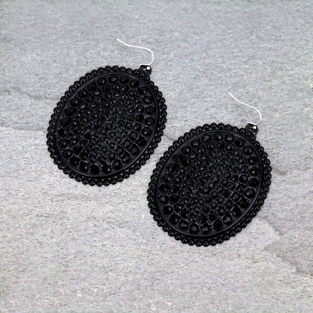 Large Oval Shape Stone Dangle Earrings