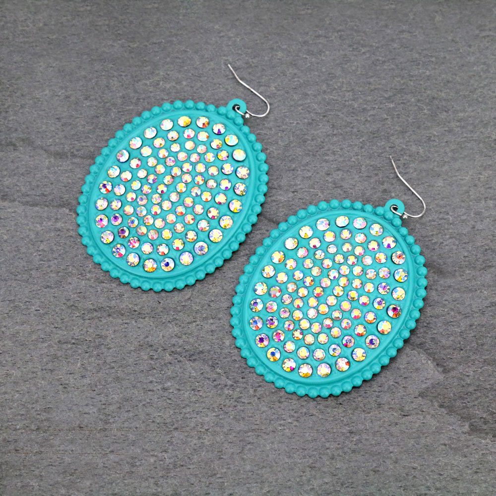 Large Oval Shape Stone Dangle Earrings