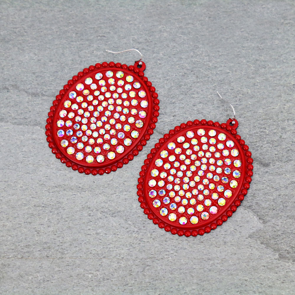 Large Oval Shape Stone Dangle Earrings