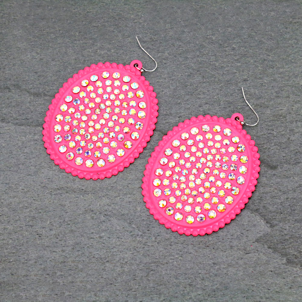 Large Oval Shape Stone Dangle Earrings