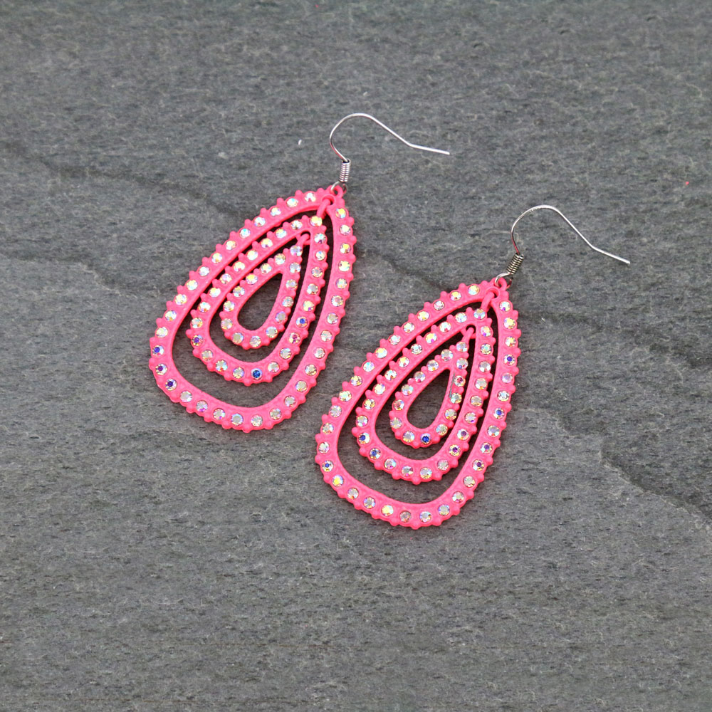 Teardrop with Stone Fish Hook Earrings