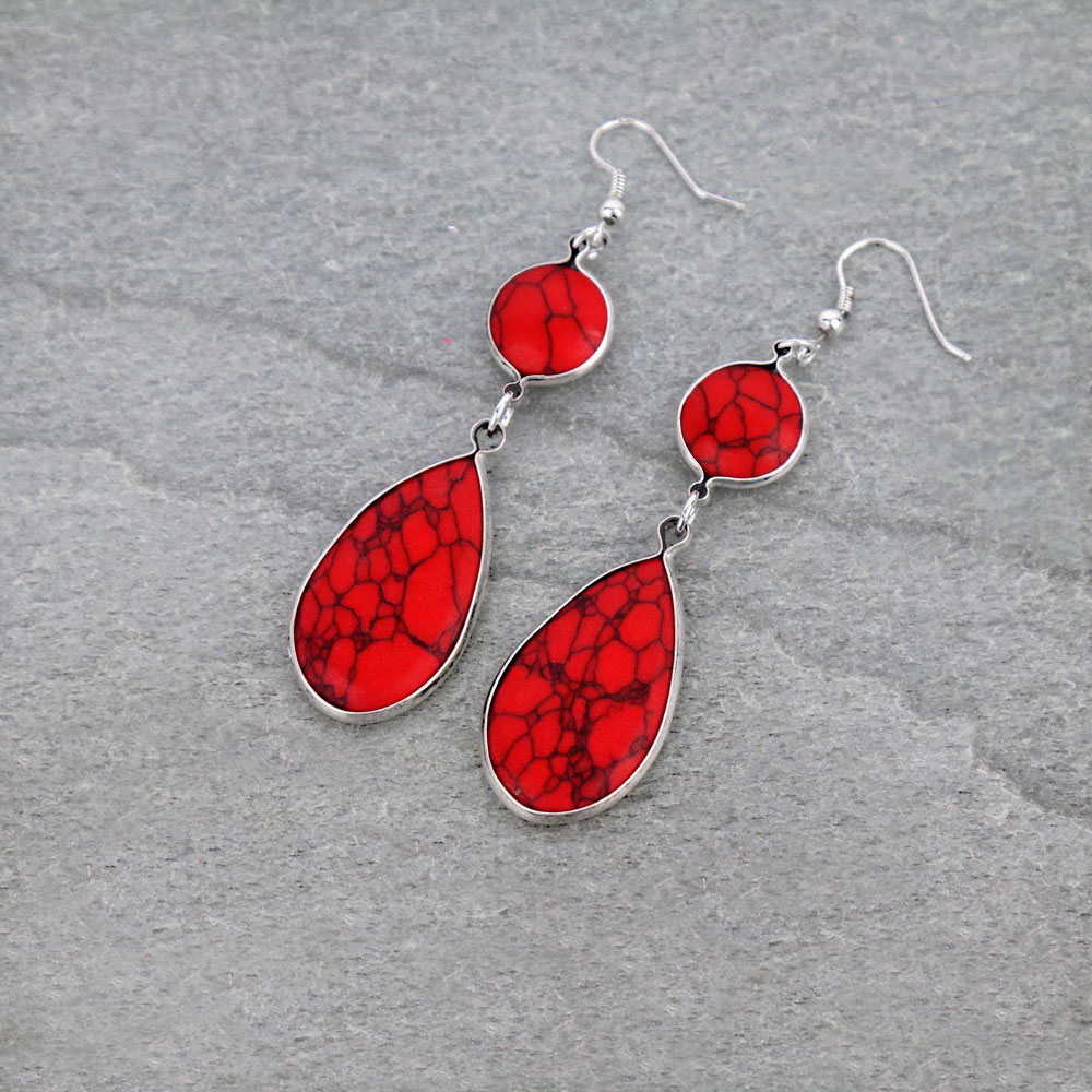 Stone Teardrop Dangle Earrings