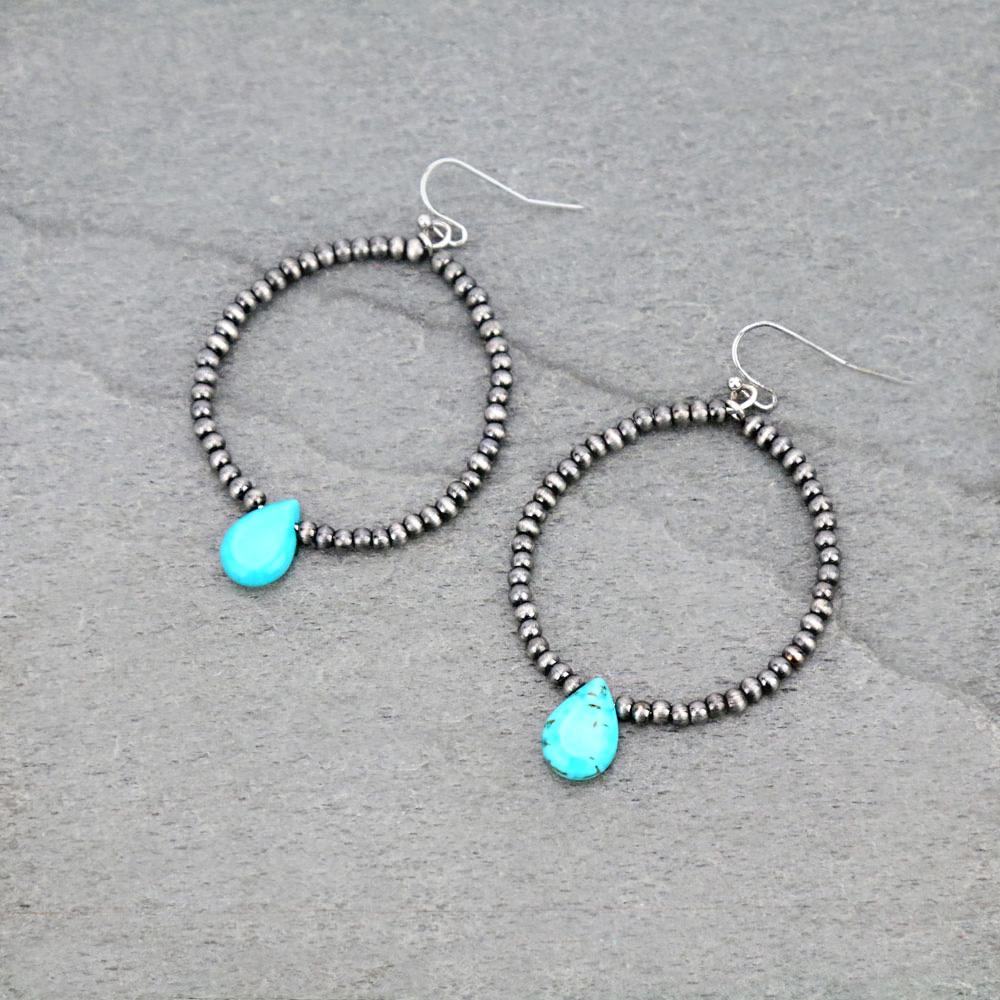 Navajo Style Pearl Hoop with Stone Dangle Earrings